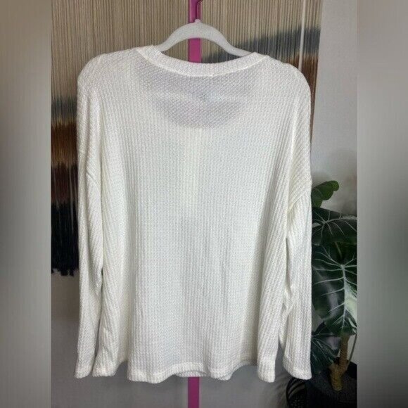 NWT Aqua Curve Womens Plus Waffle Long Sleeve Henley Top White - Picture 3 of 5